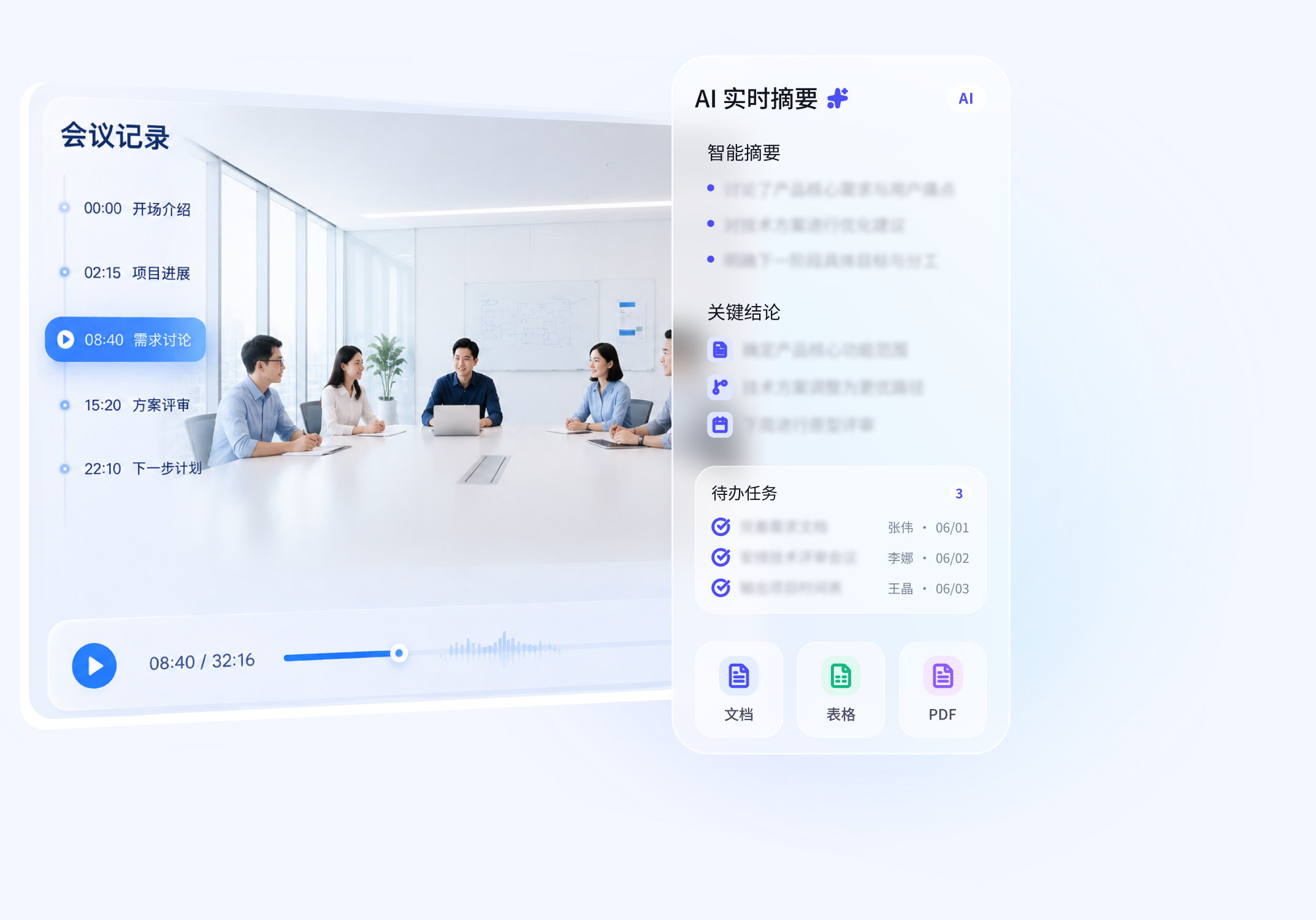 AI 实时摘要与会议记录